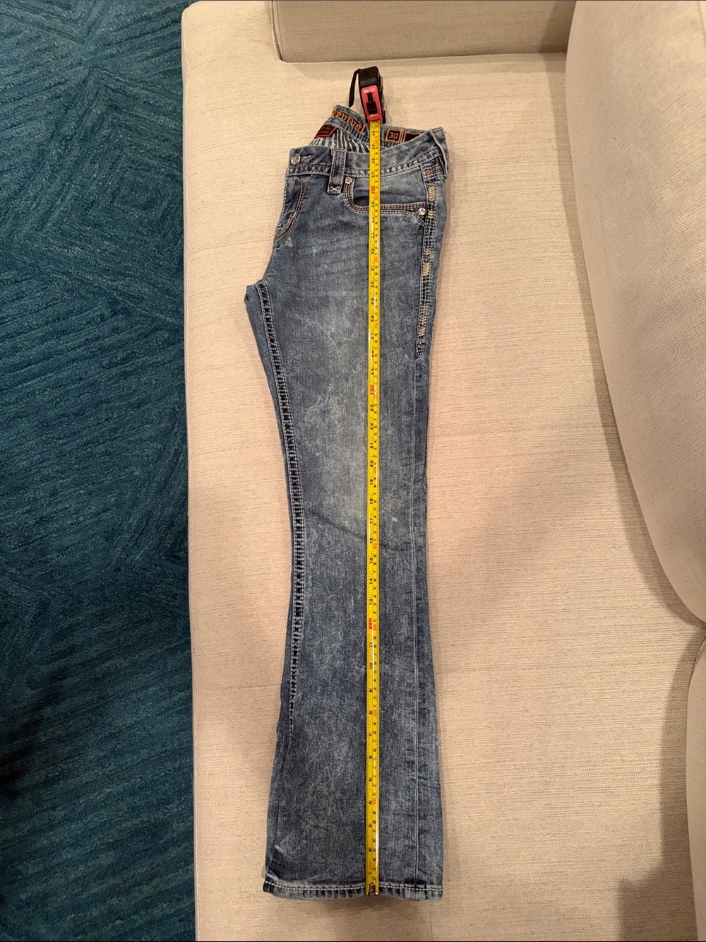 Rock Revival “LUZ” Distressed Boot Cut Light Blue Flare Jeans - Picture 7 of 7